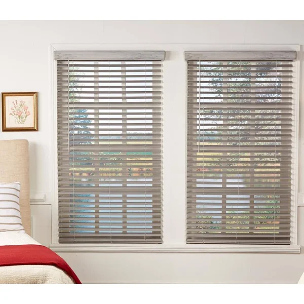Perfect Lift Window Treatment Room Darkening Driftwood Gray 2 in. Cordless Faux Wood Blind 53.5 in. W x 72 in.. L(Actual Size: 5