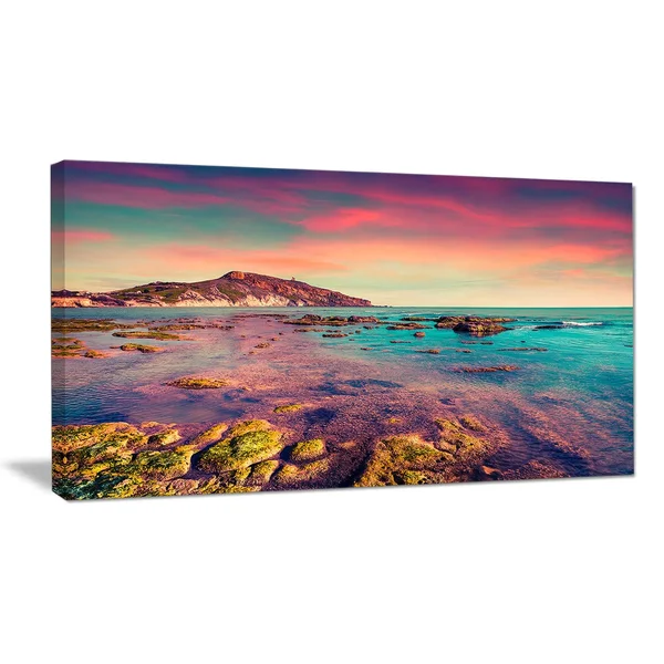 Designart Giallonardo Beach Colorful Sunset Seashore Photo Canvas Print - 4 Panels - 61424100018