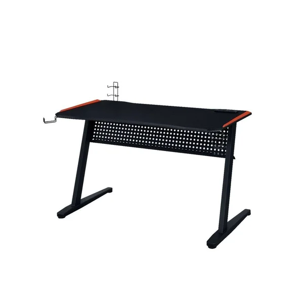 Q-Max Black & Red Finish Metal Gaming Table w/USB Port