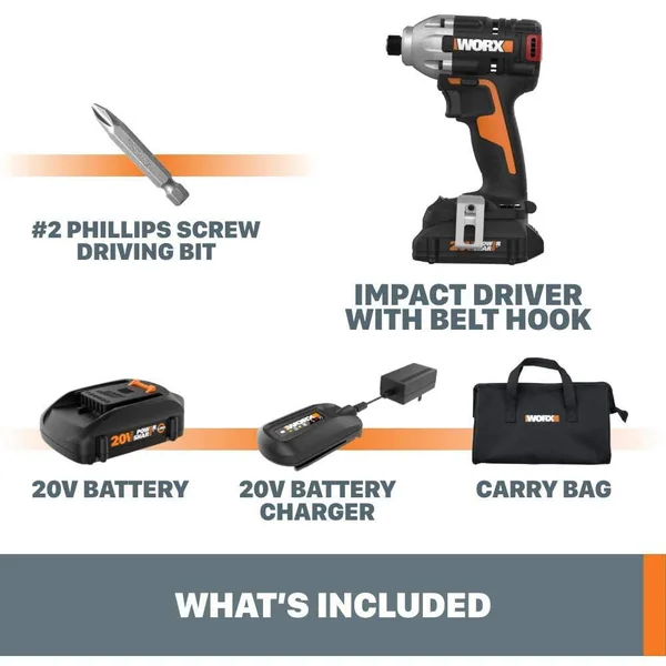 Worx Wx261l.9 20V Cordless Brushless (3) Speed Impact Driver- Tool Only
