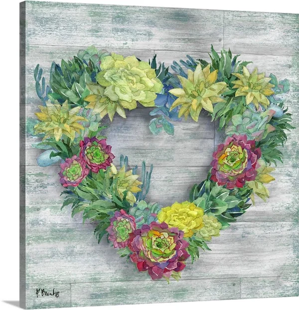 Succulent Wreath II - Canvas Wall Art, 16x16, Great Big Canvas