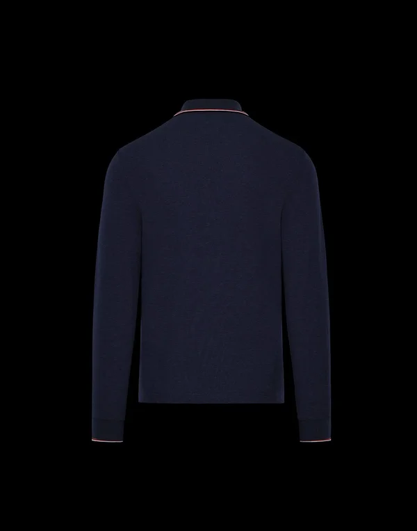 Men's Moncler Tipped Long Sleeve Piqué Polo, Size X-Large - Blue