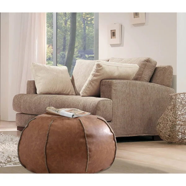 Gold Medal Luxe Faux Leather Beaded Pouf Ottoman