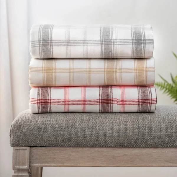 Twin Durham Plaid Flannel Sheet Set Khaki - Martha Stewart