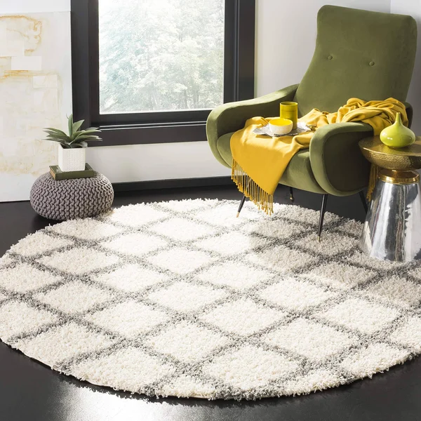 Safavieh Dallas Shag SGDS258F Ivory - Grey Rug 6& x 6& Round