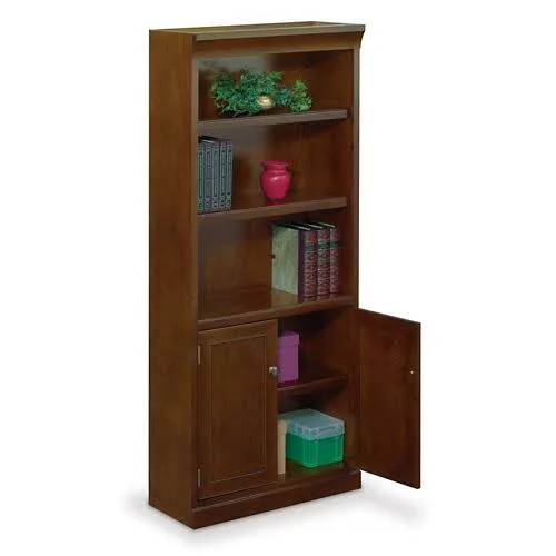 NBF Statesman 72x22 H Five Shelf Veneer Bookcase with Doors Light Chestnut Cherry Signature Series (SFG3072D)