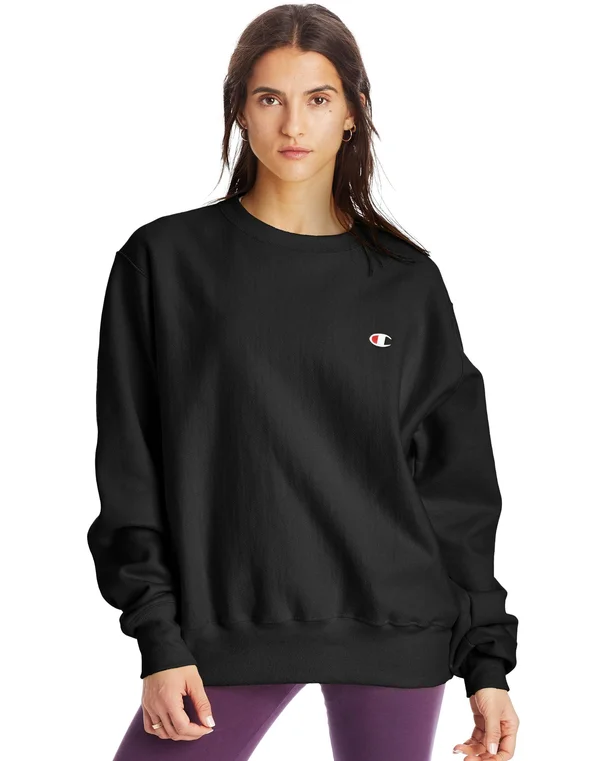 Champion REVERSE Weave Boyfriend Pullover - Black Large, Women's