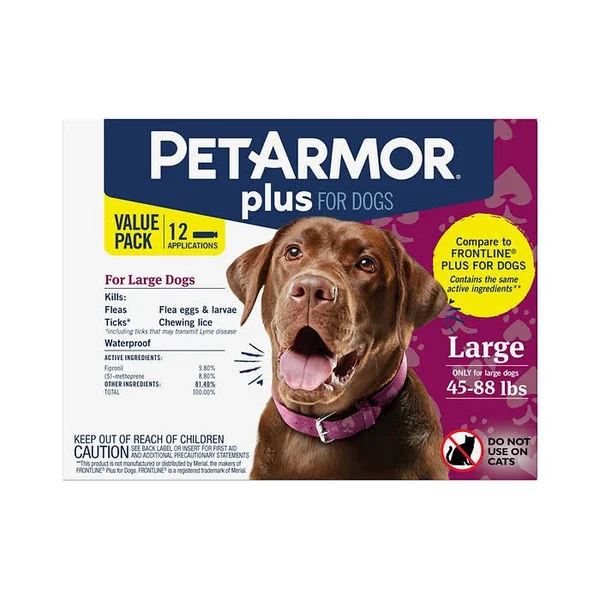 PetArmor Plus for Dogs Flea - Tick & Lice Formula 45-88 lbs, 12 Applications