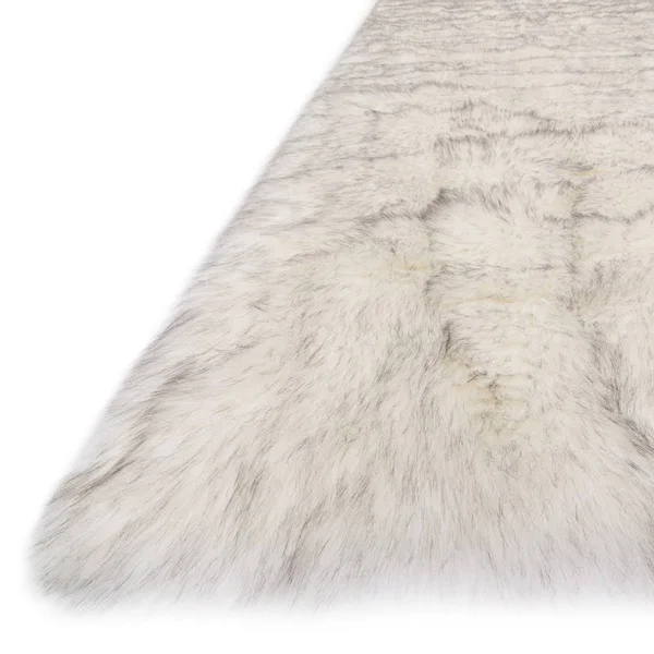 Faux Fur Ivory/ Grey Shag Rug - Ivory/Beige 10& x 13&