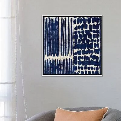 &Indigo Batik III& by Wild Apple Portfolio - Graphic Art Print East Urban Home Format: White Framed Canvas, Size: 26x22 H x 26x2