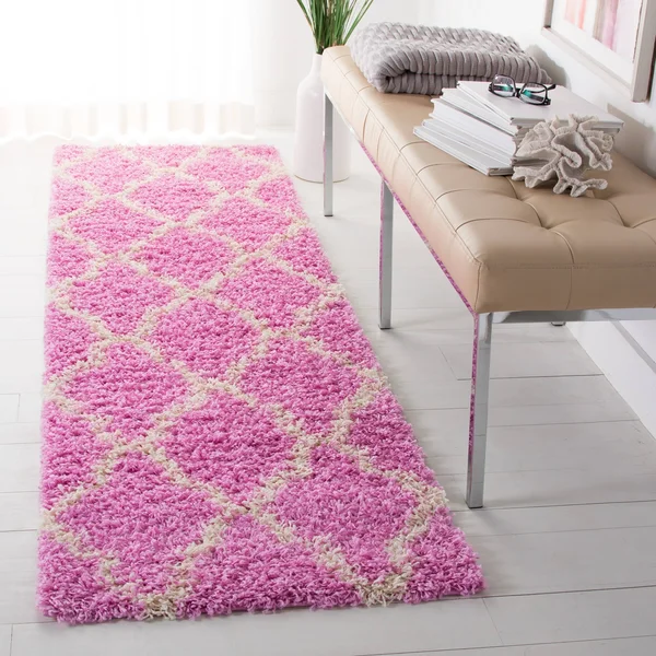 Safavieh Dallas Shag Hacer Trellis 1.5-inch Thick Rug (8& x 8& Round - Ivory/Beige)