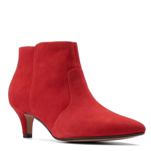 Clarks Collection Heeled Booties - Linvale Judith, Size 8-1/2 Wide, Red Suede