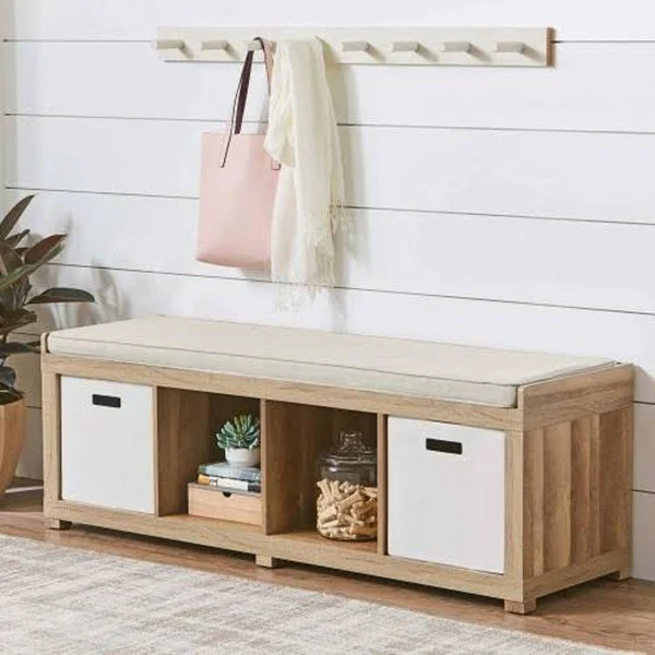Better Homes and Gardens 4-Cube Organizer Storage Bench - Weathered, Grey