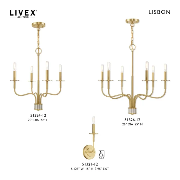 Livex Lighting 51324-12 Lisbon 4-Light Mini Chandelier, Satin Brass