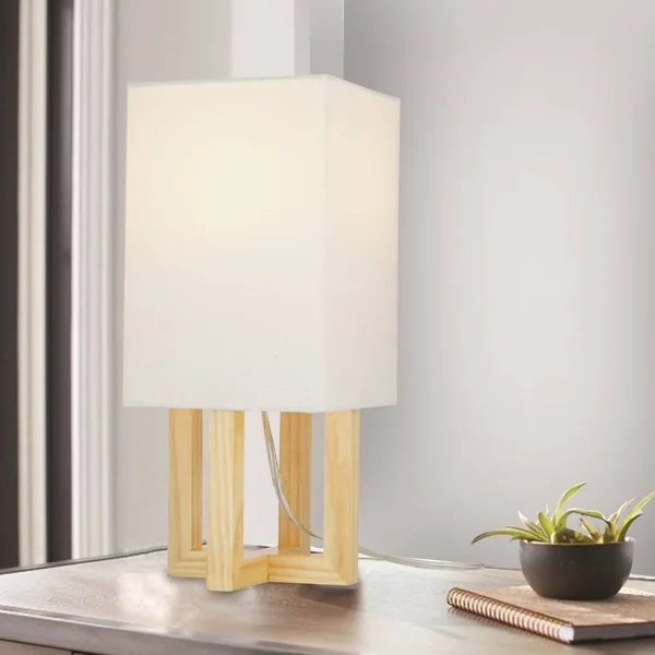 Cresswell Lighting Light Wood - Brushed Nickel Finish MDF Table Lamp 15 inchh, LED Bulb Included