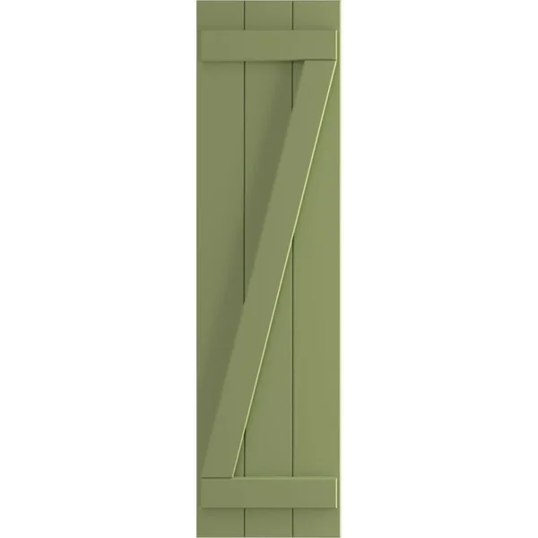 Ekena Millwork 16-1/8x22 x 74x22 True Fit PVC Three Board Joined Board and Batten Shutters w/Z-Bar, Moss Green (Per Pair)