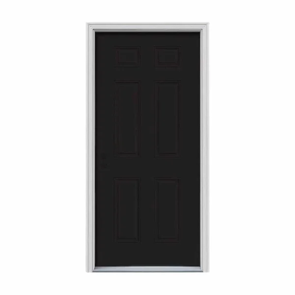 JELD-WEN 34 in. x 80 in. 6-Panel Black Painted Steel Prehung Right-Hand Inswing Front Door w/Brickmould