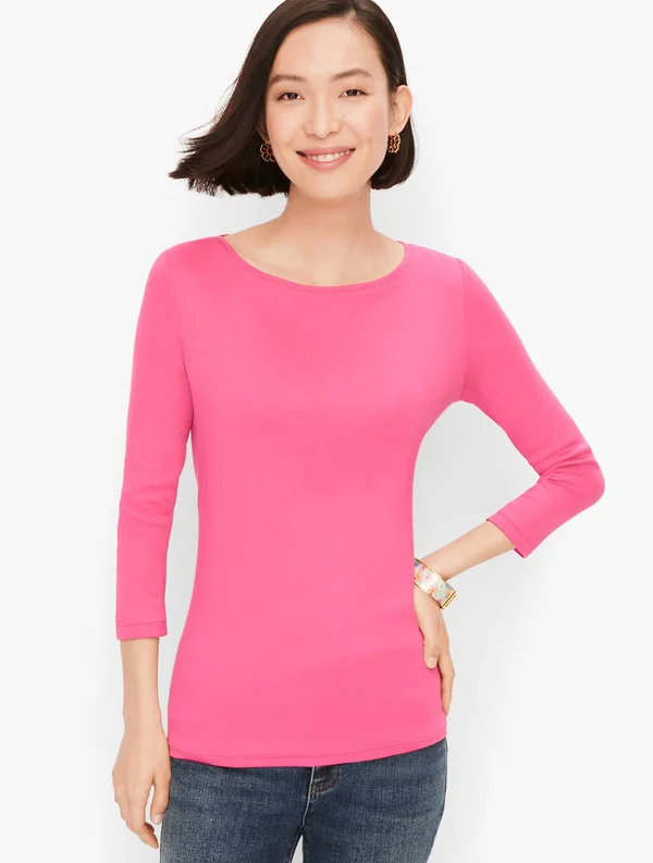 Cotton Bateau Neck T-Shirt - French Pink - XL Talbots