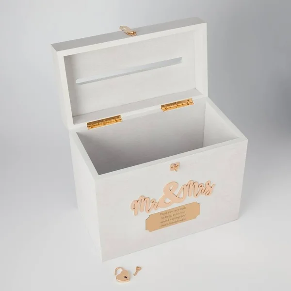 Personalized White Mr. & Mrs. Wedding Card Boxes - 6x22 x 13