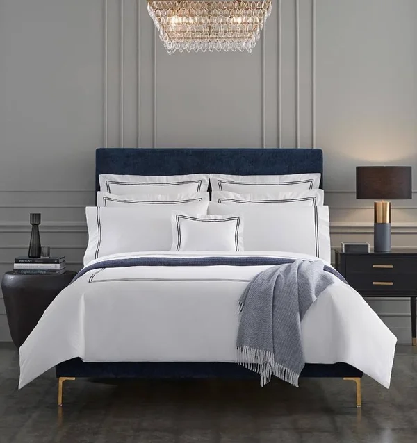 Sferra Grande Hotel Flat Sheet - Twin - White/Cornflower