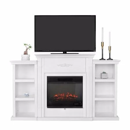 Barton 70x22 Media TV Stand for Portable Fireplace Bookcases Large (White-Stand Only)