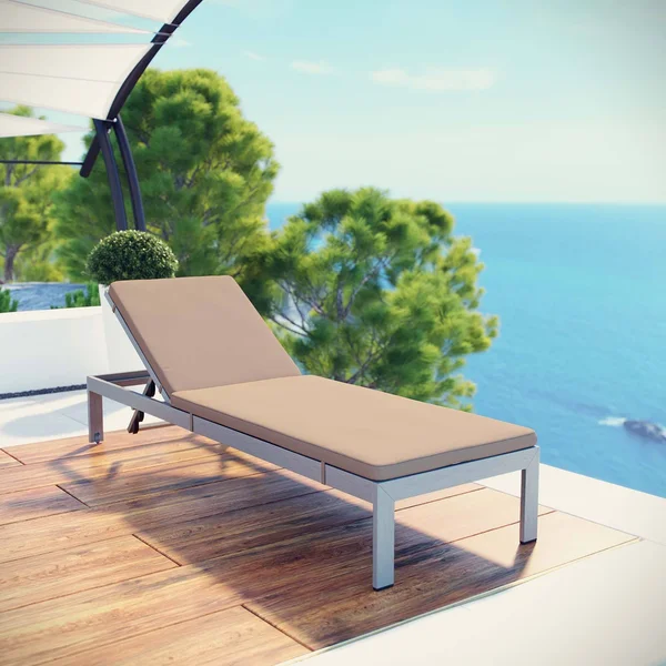 Modway Shore Outdoor Patio Aluminum Chaise with Cushions Silver Orange