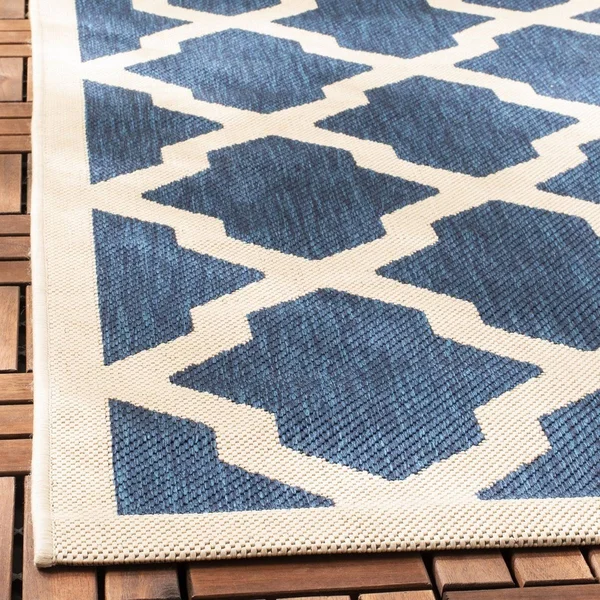 Safavieh Courtyard Navy & Beige 2&-3x22 x 14& Indoor/Outdoor Rug