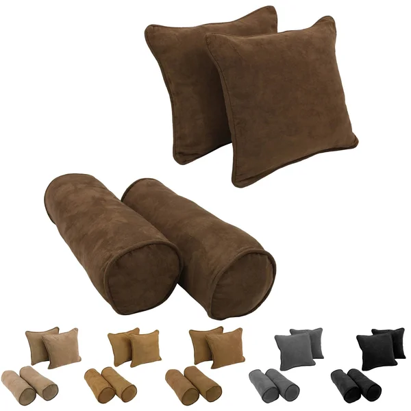 Blazing Needles 4 Piece Microsuede Corded Throw Pillow Set - Grey
