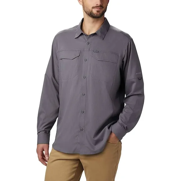 Columbia Big and Tall Silver Ridge Lite Long Sleeve Shirt Men's Long Sleeve Button Up City Grey : 1x