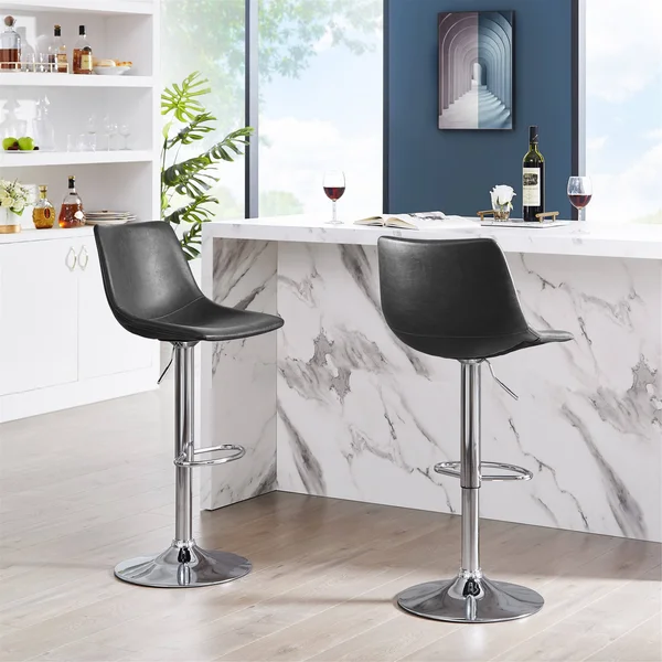 Tribesigns Adjustable Counter-Height Stools - Faux Leather Bar Stools, Dining Chairs(Set of 2) - Grey/Chrome
