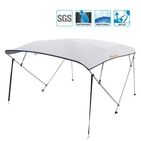 King Bird 3 Bow Bimini Top Cover Sun Shade Boat Canopy Waterproof 1 inch Stainless Aluminum Frame 46x22 Height with Rear Support