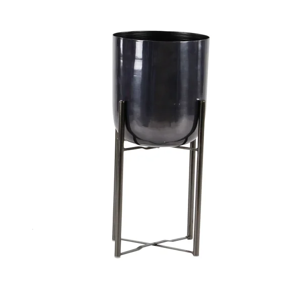 Large - Round Metal Planters with Stands, Set of 2 - Black