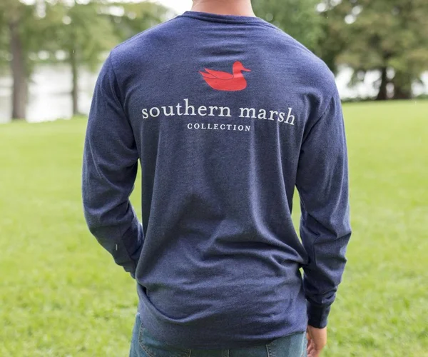 Southern Marsh Heather Authentic Long Sleeve Tee - Washed Navy - L