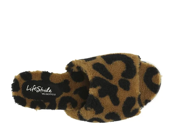 LifeStride Plush Slipper Slides - Tan Leopard - Size 10W