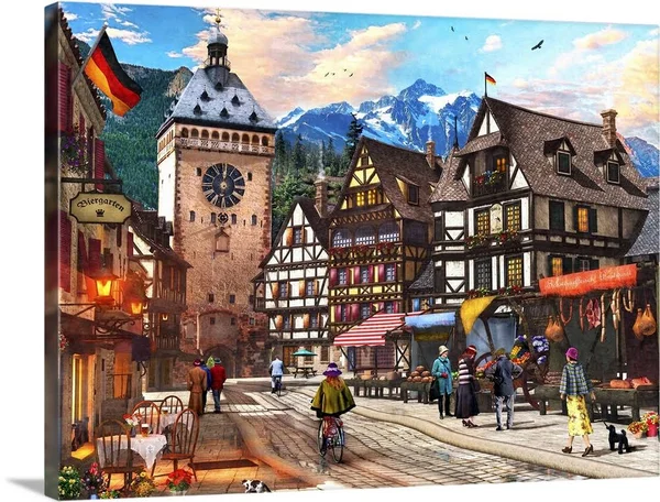 German Market Town - Canvas Wall Art, 24x18, Great Big Canvas