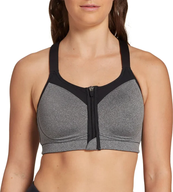 Calia by Carrie Underwood Women's Go All Out Zip Front Sports Bra, 38D, Dark Heather Gray