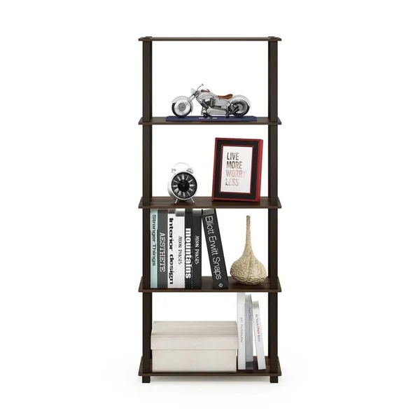 Furinno Turn-S-Tube 5-Tier Multipurpose Shelf Display Rack with Square Tubes - Walnut/Brown