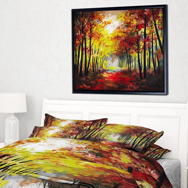 Designart ' Walk Through Autumn Forest ' Landscape Art Print Framed Canvas, Size: 42 inch x 32 inch