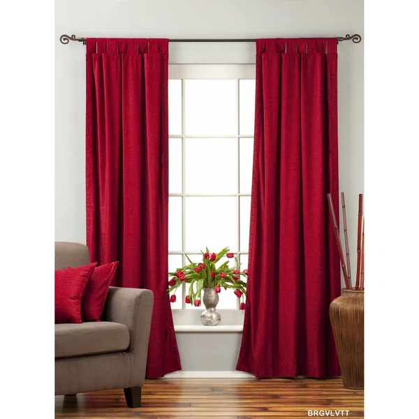 Burgundy Tab Top Velvet Curtain - Drape, Panel - Piece