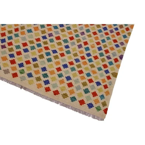 Geometric Kilim Annis Beige Blue Hand Woven Area Rugs 5x8