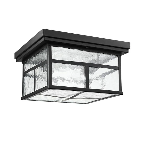 Globe Electric 2-Light Bronze Outdoor Indoor Flush Mount Light with Clear Watered Glass Shade - Vintage Incandescent Bulbs Includ