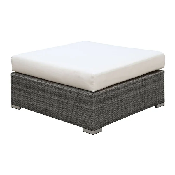 Benzara - Wicker Ottoman with Fabric Upholstered Cushioned SEAT, Large, Gray and Ivory