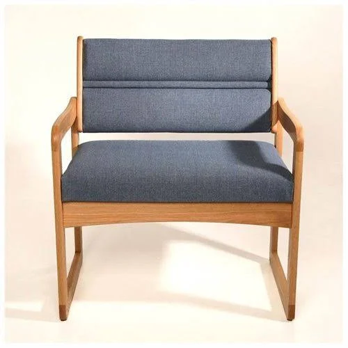 Sled Base Bariatric Office Guest Chair in Solid Oak W Light Finish (Arch Blue)
