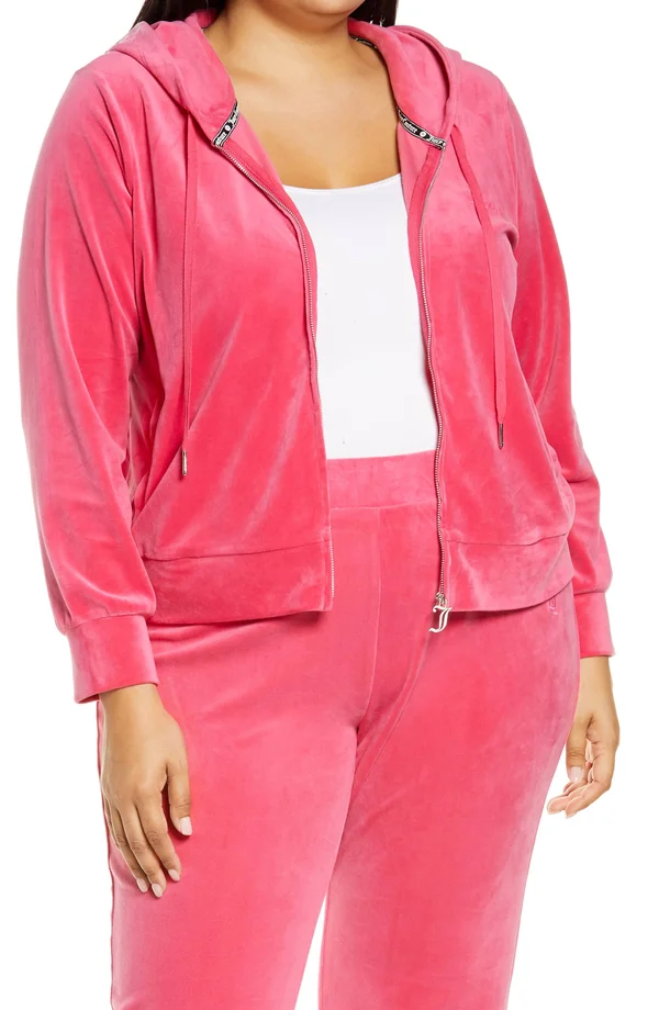 Plus Size Women's Juicy Couture Velour Full Zip Hoodie, Size 2x - Pink