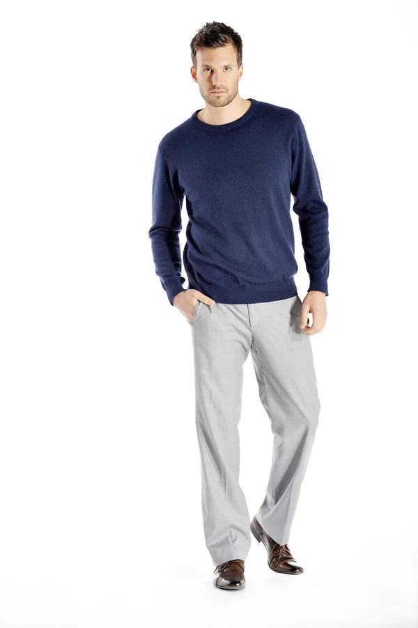 Men's Crew Neck Cashmere Sweater (Black - Large)