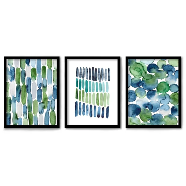 Americanflat Triptych Wall Art Beach Glass Abstract by Lisa Nohren - Set of 3 Black Framed Prints, Size: 22 x 28, Green