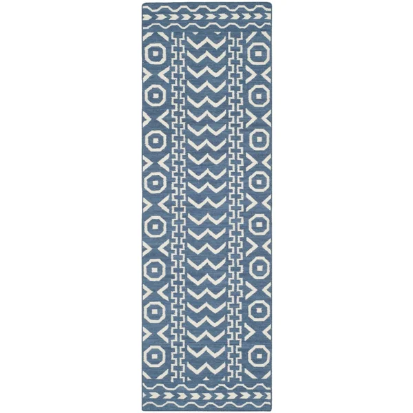Safavieh 2&-6x22 x 6& Dhurries DHU572A Dark Blue, Ivory Rug