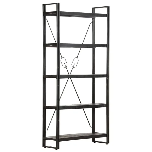 ZNTS 5-Tier Bookcase Black 35.4x22x11.8x22x70.9x22 Solid Mango Wood 320622