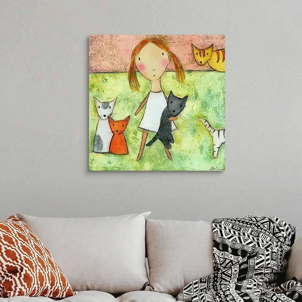 Girl with Cats, Canvas Wall Art, 30x30, Great Big Canvas