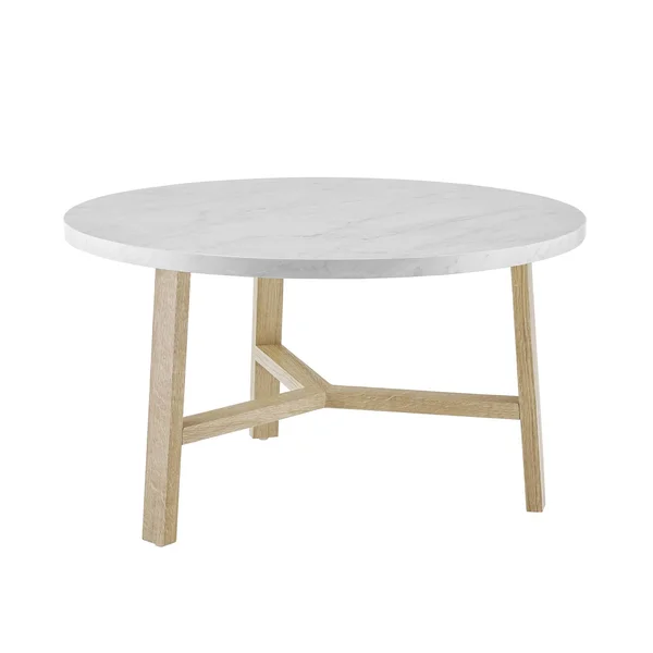 Walker Edison 30x22 Round Coffee Table - White Marble and Light Oak